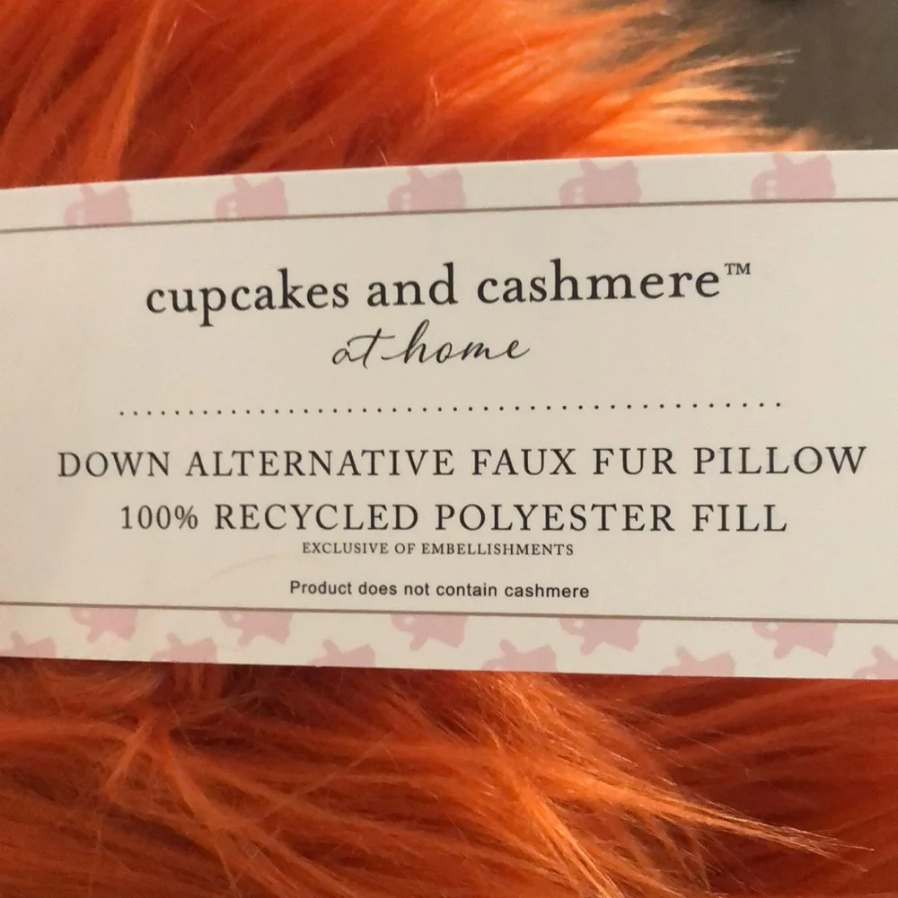 Cupcakes and Cashmere ORANGE Pumpkin Fuzzy Faux Fur Throw Pillow